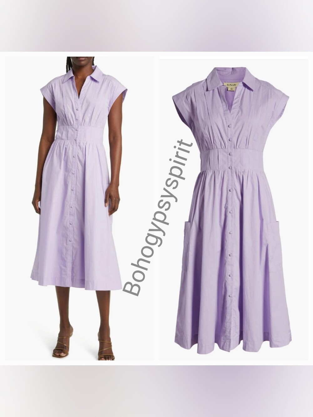 $224 Du Paradis XS Lilac Short Sleeve Cotton Midi Shirt Dress